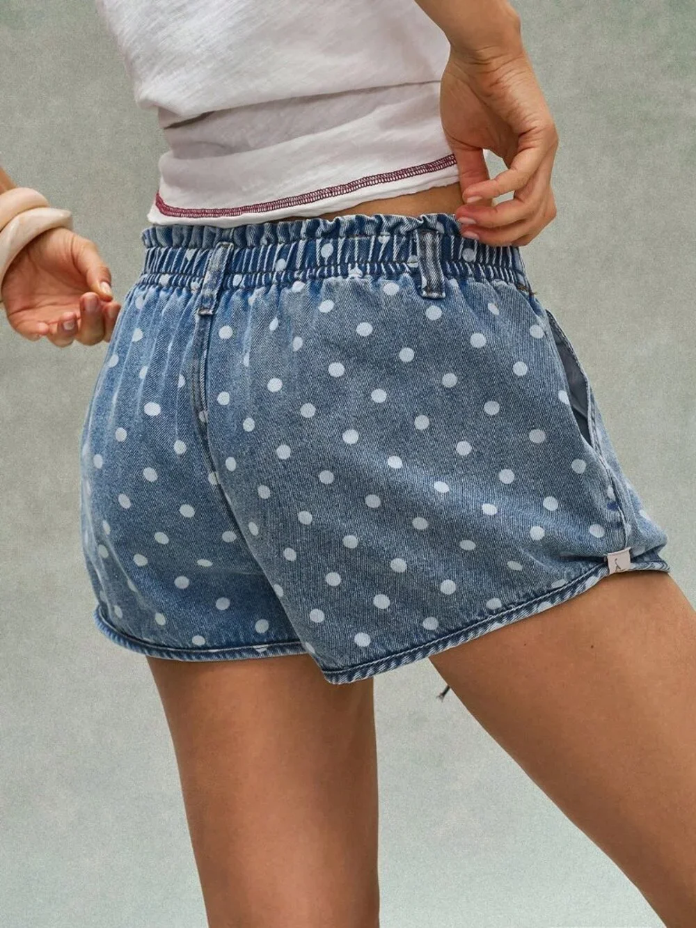 Blue Casual Women's Beach Polka Dot Tie-Waist Shorts